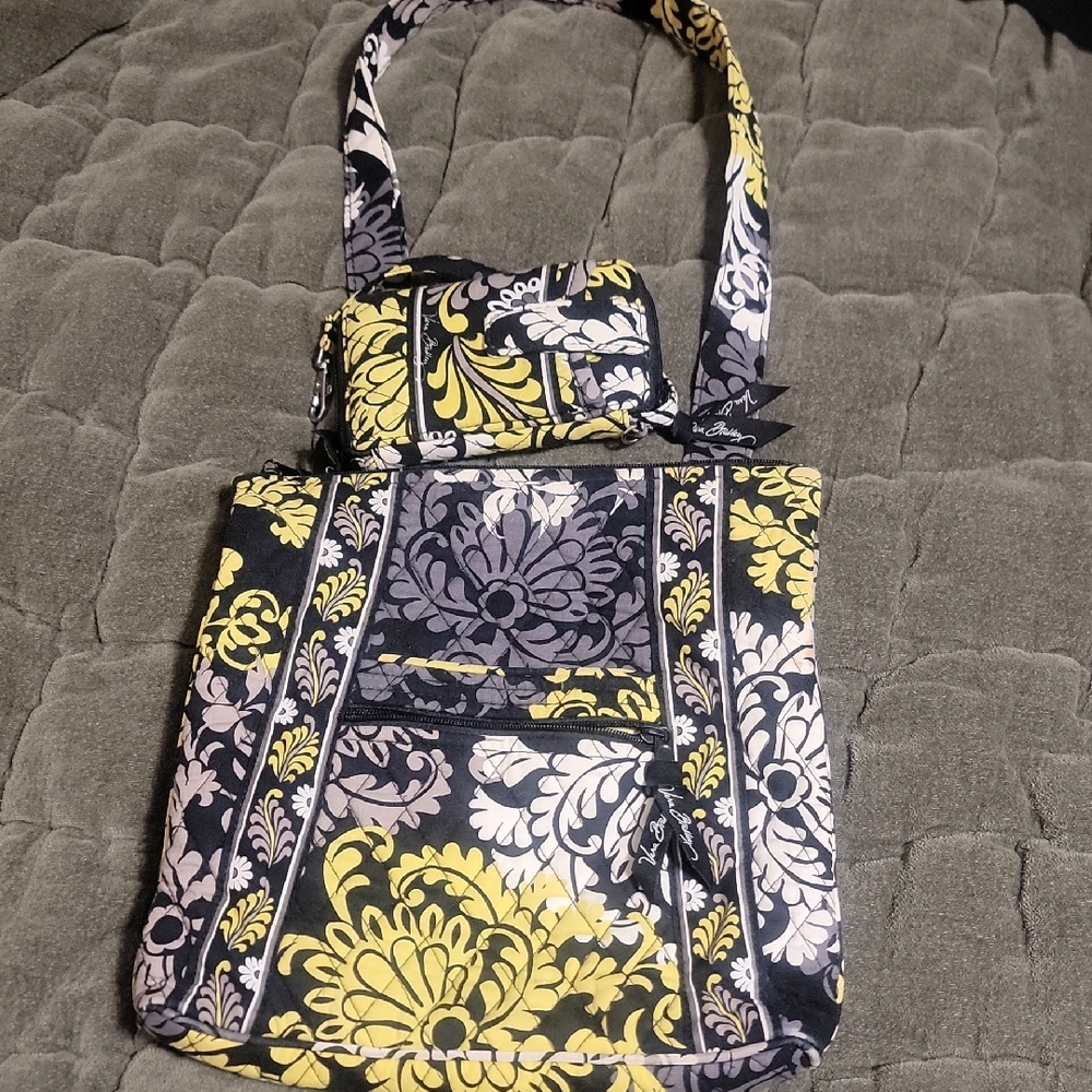Vera Bradley Yellow and Black Floral Crossbody Bag